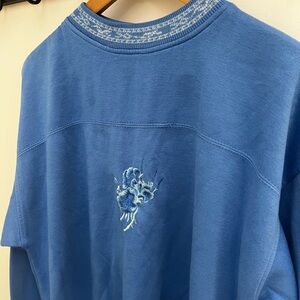 Vintage Cozy Embroidered Floral Blue Oversized Crewneck Sweater Grandpa Core M